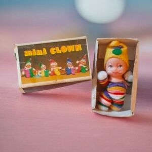 Vintage 1960s-1980s Hong Kong Mini Matchbox Clown Figurine (3" Tall + Box)